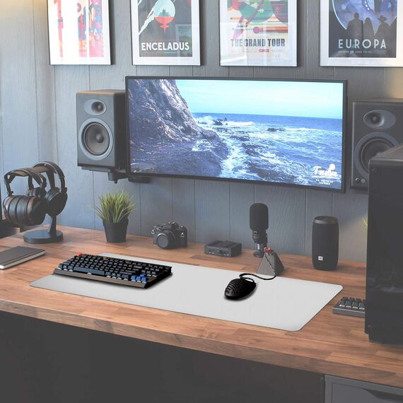 Sidorenko Gaming Mauspad XXL Weiß - Großes Mousepad 900x400 mm - rutschfeste Schreibtischunterlage für Gaming und Büro - Fransenfreie Ränder - Präzises und langlebiges maxlvl Large Mouse pad