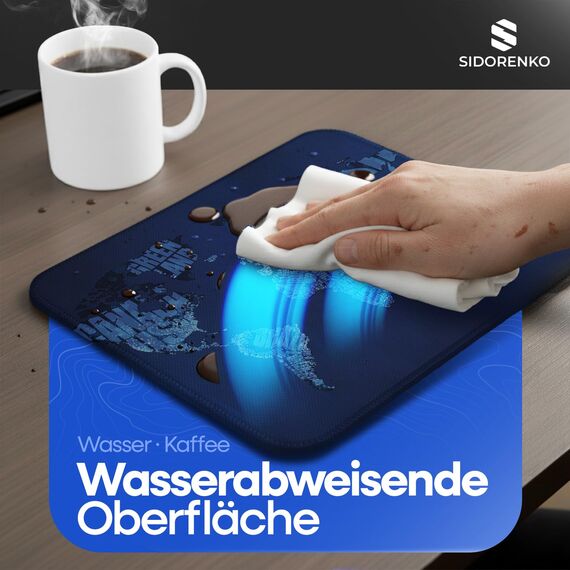 Sidorenko Gaming Mauspad - 280 x 200 mm - Mouse Pad mit Vernähte Kanten - Rutschfester Mousepad mit Einer speziellen Oberfläche verbessert Geschwindigkeit und Präzision - Maus Pad in blau