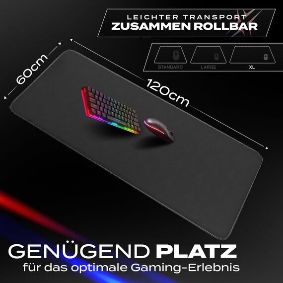 Sidorenko Gaming Mauspad XXL in schwarz - Großes Mousepad 1200x600 mm - rutschfeste Schreibtischunterlage für Büro - Desk Mat mit Fransenfreie Ränder - Präzises und langlebiges groß Mouse Pad