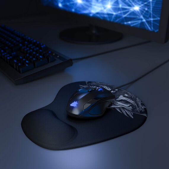 CSL - Mauspad mit Gelkissen - Titanwolf Gaming Handgelenkauflage - Mousepad - Gel Handballenauflage Handauflage Gelpolster ergonomisch - wasserabweisend und abwaschbar - schwarz
