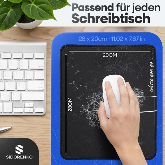 Sidorenko Gaming Mauspad - 280 x 200 mm - Mouse Pad mit Vernähte Kanten - Rutschfester Mousepad mit Einer speziellen Oberfläche verbessert Geschwindigkeit und Präzision - Maus Pad in grau