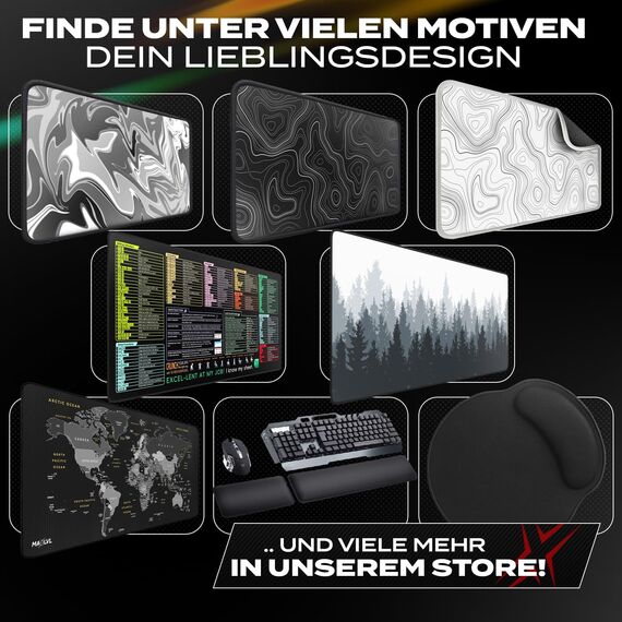 Sidorenko Gaming Mauspad XXL in schwarz - Großes Mousepad 1200x600 mm - rutschfeste Schreibtischunterlage für Büro - Desk Mat mit Fransenfreie Ränder - Präzises und langlebiges groß Mouse Pad