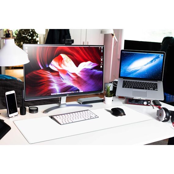 Sidorenko Gaming Mauspad XXL Weiß - Großes Mousepad 900x400 mm - rutschfeste Schreibtischunterlage für Gaming und Büro - Fransenfreie Ränder - Präzises und langlebiges maxlvl Large Mouse pad