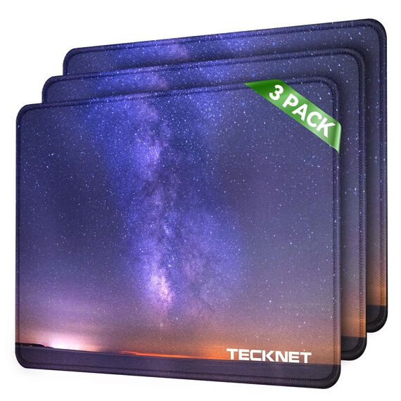 TECKNET Mauspad, 3 Pack Mousepad 270 x 210 mm, wasserdichte Gaming Mauspad Mausmatte mit vernähte Kanten, rutschfeste Gummiunterseite, Glatte Oberflächen, Geeignet für Computer, Laptop (Nachthimmel)