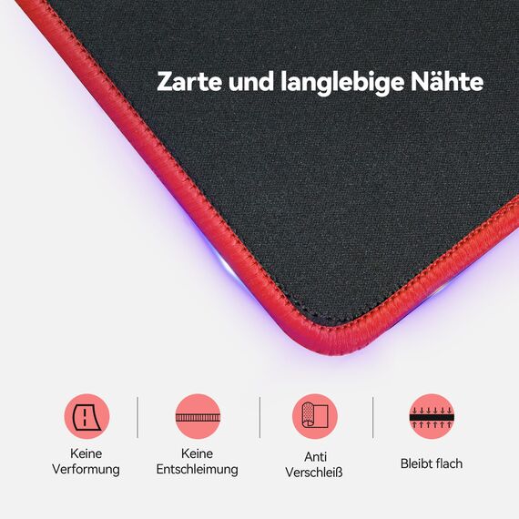 TECKNET Mauspad, 3 Pack Mousepad 270 x 210 mm, wasserdichte Gaming Mauspad Mausmatte mit vernähte Kanten, rutschfeste Gummiunterseite, Glatte Oberflächen, Geeignet für Computer, Laptop und PC (Rot)