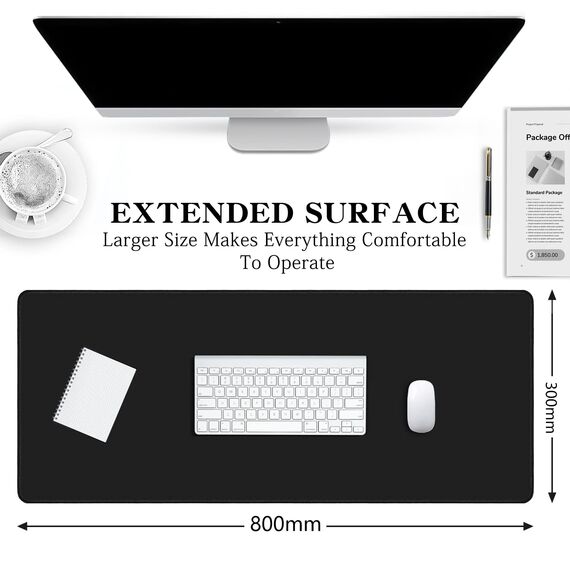 XXL Gaming Mauspad Groß Mousepad 800x300mm, Large Size Mauspad mit Verbessert Geschwindigkeit und Präzision Mausmat, Anti Rutsch, Wasserdicht Mousepad für Gaming Office Home - Schwarz
