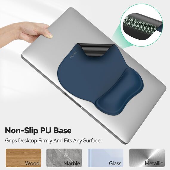 TECKNET Mauspad mit Gel-Handauflage, Ergonomisches Mousepad mit Glatter Handgelenkstütze zur Schmerzlinderung, rutschfeste PU-Basis, Komfort Mauspad für Computer, Laptop, Büro und Gaming
