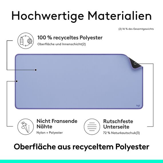 Logitech Desk Mat - Studio Series, multifunktionale große Unterlage, erweiterte Mausmatte, Anti-Rutsch-Gummiboden, spritzwassergeschützt, langlebig - Lila