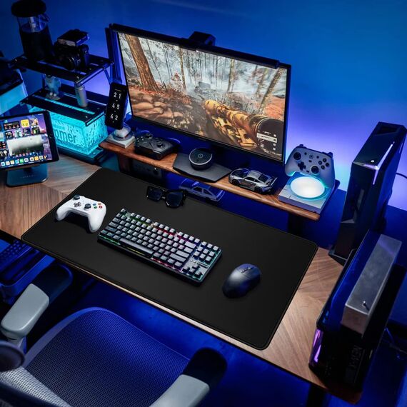 XXL Gaming Mauspad Groß Mousepad 800x300mm, Large Size Mauspad mit Verbessert Geschwindigkeit und Präzision Mausmat, Anti Rutsch, Wasserdicht Mousepad für Gaming Office Home - Schwarz