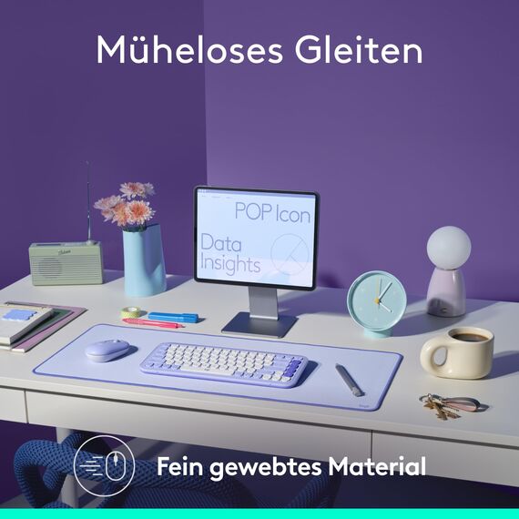 Logitech Desk Mat - Studio Series, multifunktionale große Unterlage, erweiterte Mausmatte, Anti-Rutsch-Gummiboden, spritzwassergeschützt, langlebig - Lila
