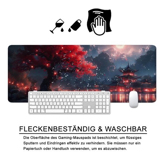 Japan Mauspad xl Gaming Mousepad Kirschblüte Rot Desk Pad Groß Desk Mat Japanisch Bürozubehör Anime Schreibtischunterlage 80x30cm (Kirschblüte Rot)