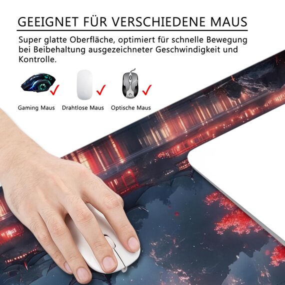 Japan Mauspad xl Gaming Mousepad Kirschblüte Rot Desk Pad Groß Desk Mat Japanisch Bürozubehör Anime Schreibtischunterlage 80x30cm (Kirschblüte Rot)
