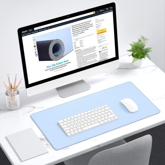 Dapesuom Großes Gaming-Mauspad - Erweitert Mit Genähten Kanten, Wasserdichte Schreibtischunterlage, Rutschfeste Unterseite für Laptop, Büro - 60 x 30 cm, Himmelblau