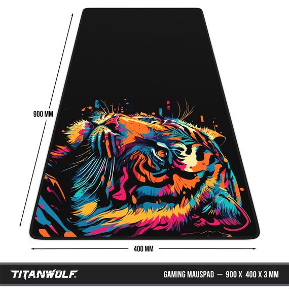 TITANWOLF - XXL Speed Gaming Mauspad 900 x 400mm - XXL Mousepad - Tischunterlage Large Size - verbessert Präzision und Geschwindigkeit - Colour Tiger 2