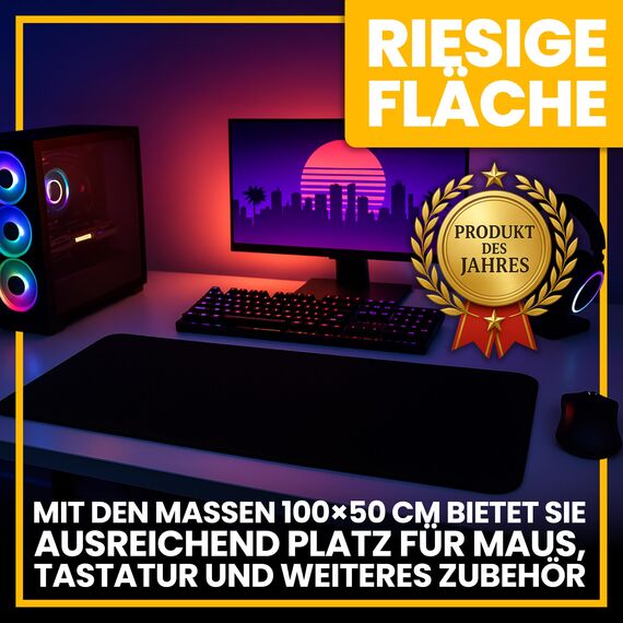 Retoo XXL Mauspad Gaming Groß 100 x 50, Rutschfest, Schreibtischunterlage, Tischunterlage Large Size, Verbessert Präzision und Geschwindigkeit, spezielle Oberfläche, Mousepad Schwarz