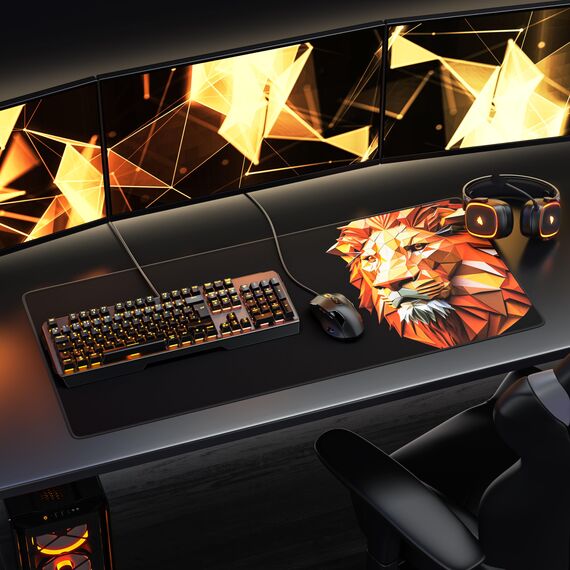 TITANWOLF - XXL Speed Gaming Mauspad 900 x 400mm - XXL Mousepad - Tischunterlage Large Size - verbessert Präzision und Geschwindigkeit - Polygon Lion