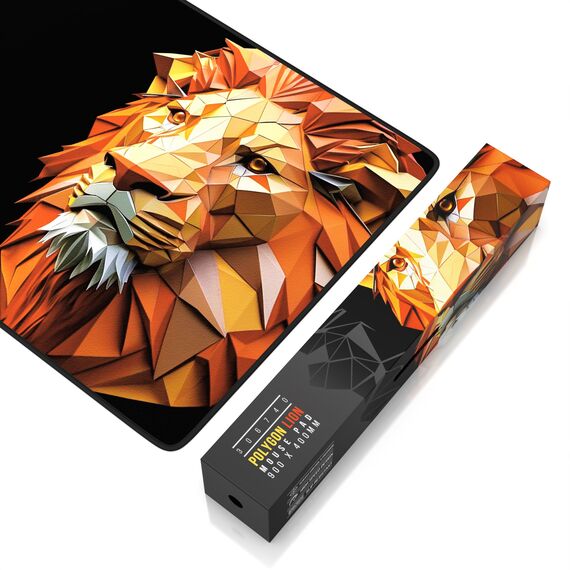 TITANWOLF - XXL Speed Gaming Mauspad 900 x 400mm - XXL Mousepad - Tischunterlage Large Size - verbessert Präzision und Geschwindigkeit - Polygon Lion