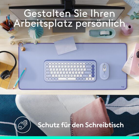 Logitech Desk Mat - Studio Series, multifunktionale große Unterlage, erweiterte Mausmatte, Anti-Rutsch-Gummiboden, spritzwassergeschützt, langlebig - Lila
