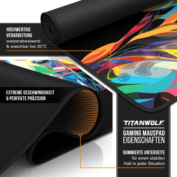 TITANWOLF - XXL Speed Gaming Mauspad 900 x 400mm - XXL Mousepad - Tischunterlage Large Size - verbessert Präzision und Geschwindigkeit - Colour Horse