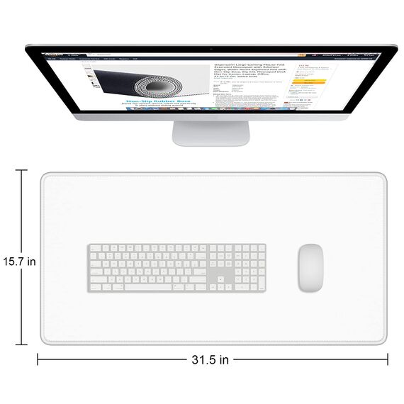 Dapesuom Großes Gaming-Mauspad, erweitertes Schreibtischmatte mit genähten Kanten, wasserabweisendes Tastaturpad mit Rutschfester Unterseite, großes XXL-Mauspad für Gamer, Büro, 80 x 40 cm, Weiß