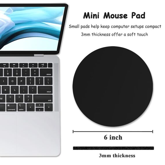 Dapesuom kleines Mauspad, 15.2 x 15.2 cm, mit Rutschfester Gummiunterseite, wasserdichtes Mini-Mauspad für Damen, Herren, kabellose Maus Laptops, Zuhause, Büro, Reisen, Tiefschwarz