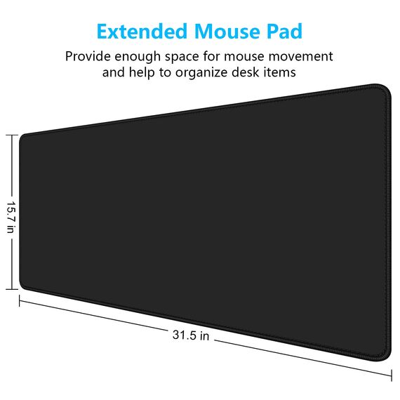 Dapesuom Großes Gaming-Mauspad, erweitertes Schreibtischmatte mit genähten Kanten, wasserabweisendes Tastaturpad mit Rutschfester Unterseite, großes XXL-Mauspad für Gamer, 80 x 40 cm, Tiefschwarz