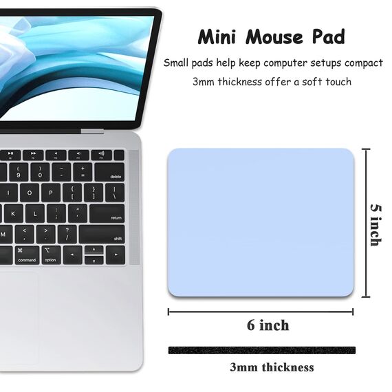 Dapesuom kleines Mauspad, 15,2 x 12,7 cm, mit Rutschfester Gummiunterseite, wasserdichtes Mini-Mauspad für Damen, Herren, kabellose Maus Laptops, Zuhause, Büro, Reisen, Himmelblau