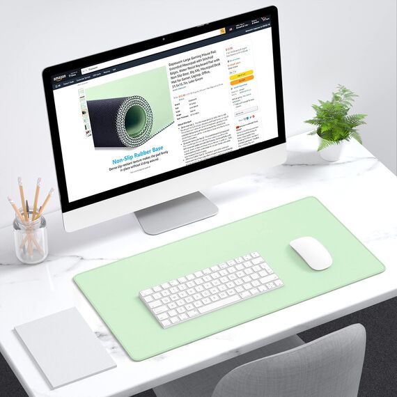 Dapesuom Großes Mauspad, erweitertes Gaming-Mauspad mit genähten Kanten, wasserdichte Schreibtischunterlagen mit Rutschfester Unterseite, großes Mauspad für Laptop, Büro, 60 x 30 cm, Seegrün