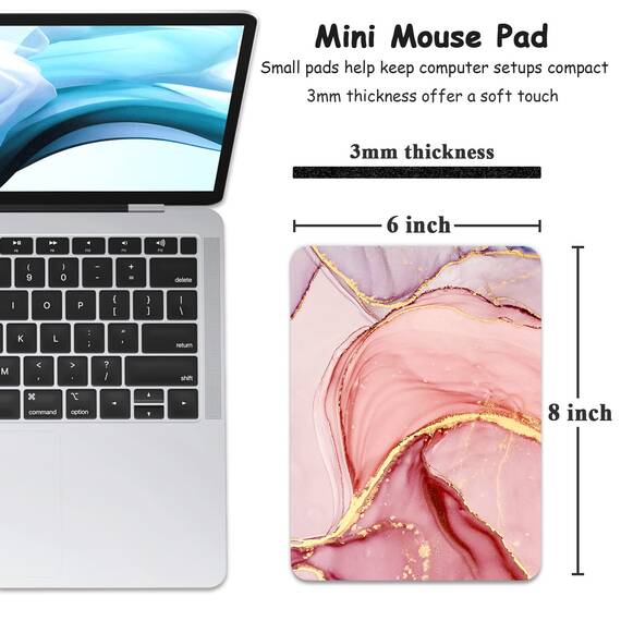 Dapesuom kleines Mauspad, 15,2 x 20,3 cm, mit Rutschfester Gummiunterseite, wasserdichtes Mini-Mauspad für Damen, Herren, kabellose Maus Laptops, Zuhause, Büro, Reisen, Rosa Marmor