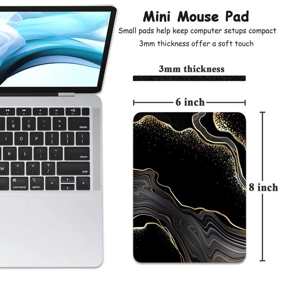 Dapesuom kleines Mauspad, 15,2 x 20,3 cm, mit Rutschfester Gummiunterseite, wasserdichtes Mini-Mauspad für Damen, Herren, kabellose Maus Laptops, Reisen, Zuhause, Schwarzer Marmor