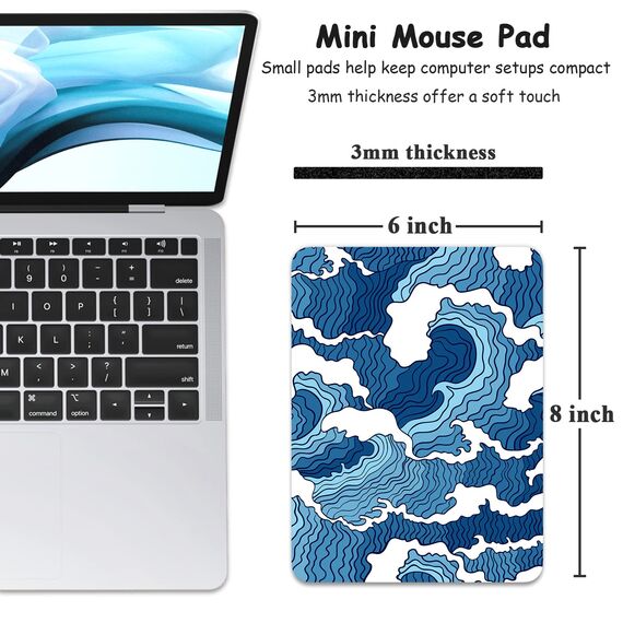 Dapesuom kleines Mauspad, 15,2 x 20,3 cm, mit Rutschfester Gummiunterseite, wasserdichtes Mini-Mauspad für Damen, Herren, kabellose Maus Laptops, Büro, Reisen, Zuhause, Wellen