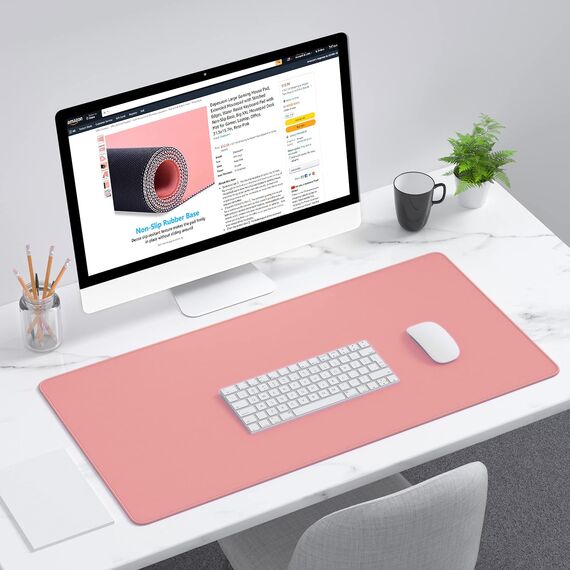 Dapesuom Großes Gaming-Mauspad, erweitertes Schreibtischmatte mit genähten Kanten, wasserabweisendes Tastaturpad mit Rutschfester Unterseite, großes XXL-Mauspad für Gamer, Büro, 80 x 40 cm, Rosa