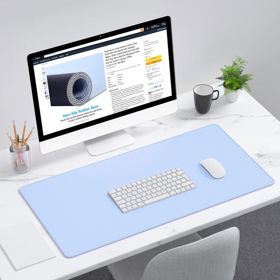 Dapesuom Großes Gaming-Mauspad, erweitertes Schreibtischmatte mit genähten Kanten, wasserabweisendes Tastaturpad mit Rutschfester Unterseite, großes XXL-Mauspad für Gamer, 80 x 40 cm, Himmelblau