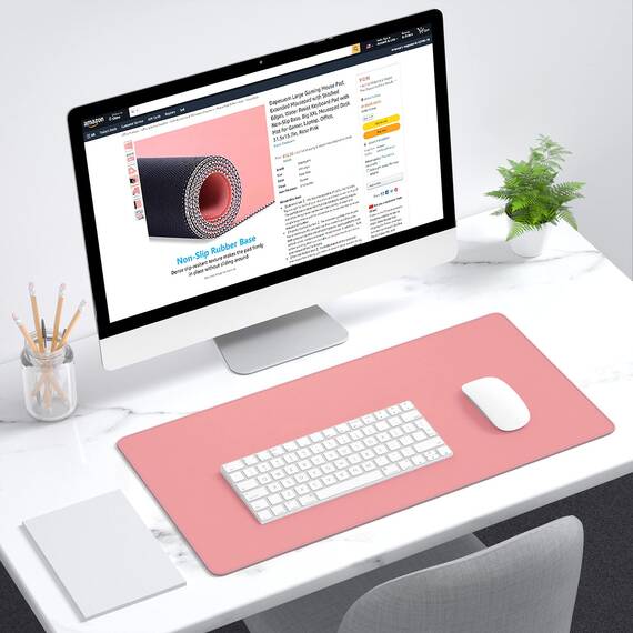 Dapesuom Großes Mauspad, erweitertes Gaming-Mauspad mit genähten Kanten, wasserdichte Schreibtischunterlagen mit Rutschfester Unterseite, großes Mauspad für Laptop, Büro, 60 x 30 cm, Rosa