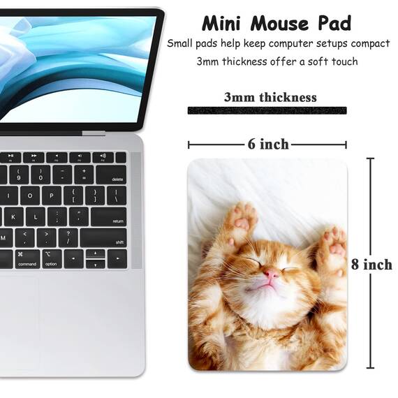 Dapesuom kleines Mauspad, 15,2 x 20,3 cm, mit Rutschfester Gummiunterseite, wasserdichtes Mini-Mauspad für Damen, Herren, kabellose Maus Laptops, Büro, Reisen, Zuhause, Katze