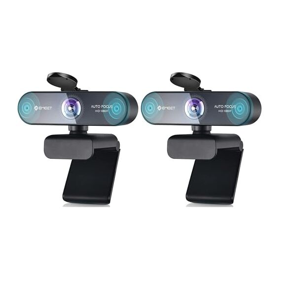 EMEET Webcam 1080P - NOVA Webcam mit Autofokus, Full HD Webcam mit 96° Weitwinkel und 2 Mikrofon mit Rauschunterdrückung, Automatische Lichtkorrektur, für Linux, Mac OS X, Konferenz (Packung mit 2)