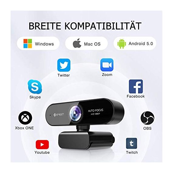 EMEET Webcam 1080P - NOVA Webcam mit Autofokus, Full HD Webcam mit 96° Weitwinkel und 2 Mikrofon mit Rauschunterdrückung, Automatische Lichtkorrektur, für Linux, Mac OS X, Konferenz (Packung mit 2)