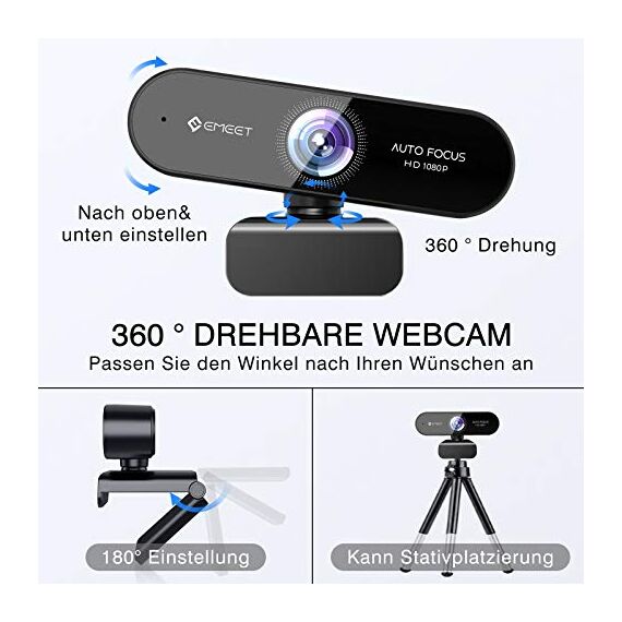 EMEET Webcam 1080P - NOVA Webcam mit Autofokus, Full HD Webcam mit 96° Weitwinkel und 2 Mikrofon mit Rauschunterdrückung, Automatische Lichtkorrektur, für Linux, Mac OS X, Konferenz (Packung mit 2)