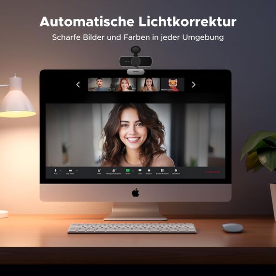UGREEN Webcam 2K, USB A Webcam mit Mikrofo, Kamera PC, Fixfokus, 95° Sichtfeld, Kamera mit Privacy Cover, Automatische Lichtkorrektur, Plug & Play, PC Camera für Windows/MacOS/Zoom(Silbergrau)