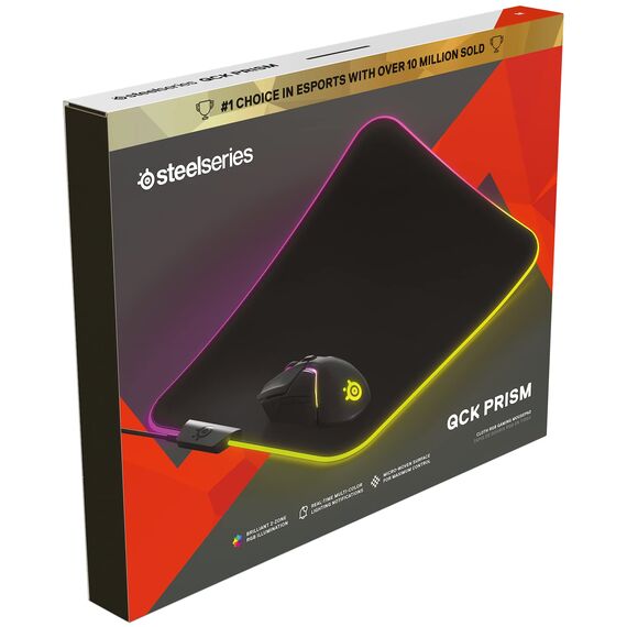 SteelSeries QcK Prism Cloth M - Gaming Mauspad – 2 Zonen RGB-Beleuchtung – Mittelgroße (320mm x 270mm x 6mm)