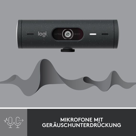 Logitech Brio 500 Full-HD-Webcam mit Auto-Lichtkorrektur, Zeigemodus, Doppelmikrofon + Rauschunterdrückung, Webcam-Abdeckung, für Microsoft Teams, Google Meet, Zoom, USB-C-Kabel - Graphit