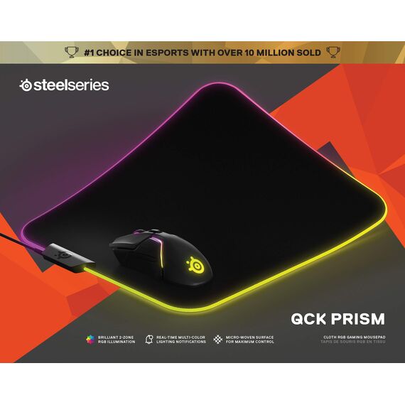 SteelSeries QcK Prism Cloth M - Gaming Mauspad – 2 Zonen RGB-Beleuchtung – Mittelgroße (320mm x 270mm x 6mm)