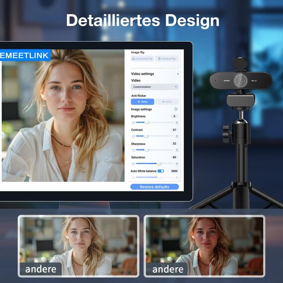 EMEET Webcam 4K, NOVA 4K mit Ständer, 2 Mikrofon mit Rauschunterdrückung, Ultra HD-Webcam mit 73° Weitwinkel und Objektivschutz, PDAF automatische Lichtkorrektur, Webcam für Mac, Laptop