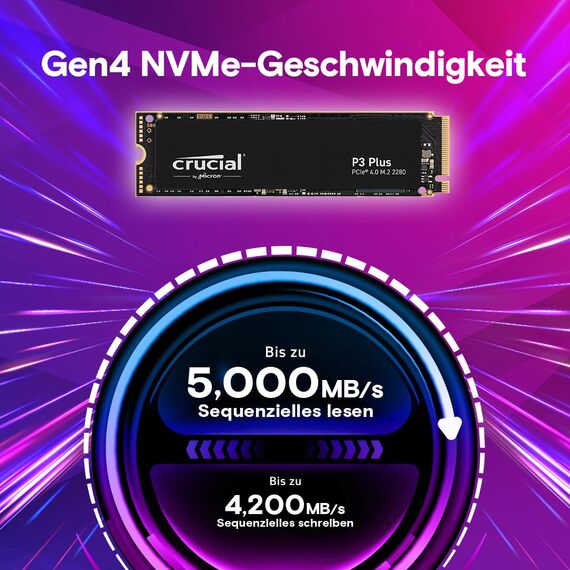 Crucial P3 Plus SSD 4TB M.2 PCIe Gen4 NVMe Interne SSD, 4.800 MB/s Lesen, 4.100 MB/s Schreiben, Laptop und Desktop kompatibel, Solid State Drive Festplatte - CT4000P3PSSD801