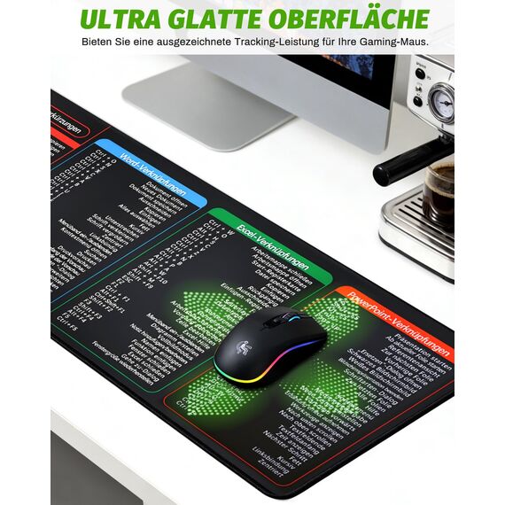 Excel Mauspad Deutsch Groß 800x300mm | Harte & Dicke Oberfläche, Starke Haftung | Glatte Gaming Mousepad XL Schreibtischunterlage für Büro & Zuhause | Erhöht Arbeits- & Spielgeschwindigkeit (German D)
