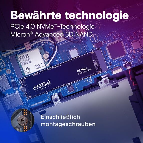 Crucial P3 Plus SSD 4TB M.2 PCIe Gen4 NVMe Interne SSD, 4.800 MB/s Lesen, 4.100 MB/s Schreiben, Laptop und Desktop kompatibel, Solid State Drive Festplatte - CT4000P3PSSD801