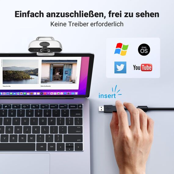 UGREEN FineCam Lite 1080P Webcam Full HD 1080P/30fps USB A Webcam mit Mikrofon für PC, automatische Lichtkorrektur, 90° Ansicht, USB Webcam für Live Streaming, Konferenzen Switch 2 (Silbergrau)