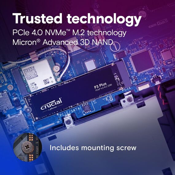 Crucial P3 Plus SSD 500GB M.2 PCIe Gen4 NVMe Interne SSD, bis 4.700 MB/s, Laptop und Desktop kompatibel, Solid State Drive Festplatte - CT500P3PSSD8