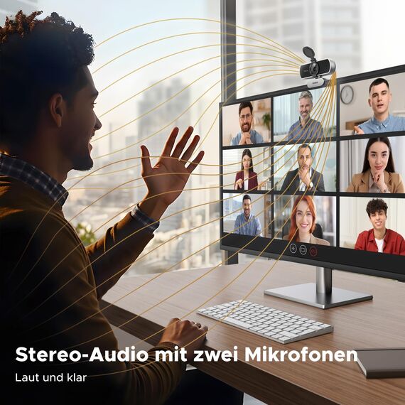 UGREEN Webcam 2K, USB A Webcam mit Mikrofo, Kamera PC, Fixfokus, 95° Sichtfeld, Kamera mit Privacy Cover, Automatische Lichtkorrektur, Plug & Play, PC Camera für Windows/MacOS/Zoom(Silbergrau)