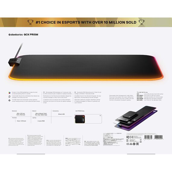 SteelSeries QcK Prism Cloth M - Gaming Mauspad – 2 Zonen RGB-Beleuchtung – Mittelgroße (320mm x 270mm x 6mm)